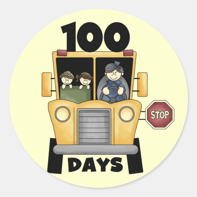Bus 100 Days of School t-shirts and Gifts Classic Round Sticker (Front)