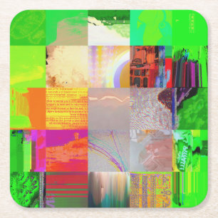 Bus 1521 Abstract Glitch Art Cyberpunk Grid Square Paper Coaster