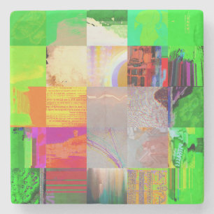 Bus 1521 Abstract Glitch Art Cyberpunk Grid Stone Coaster