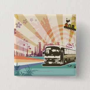 Bus 15 Cm Square Badge