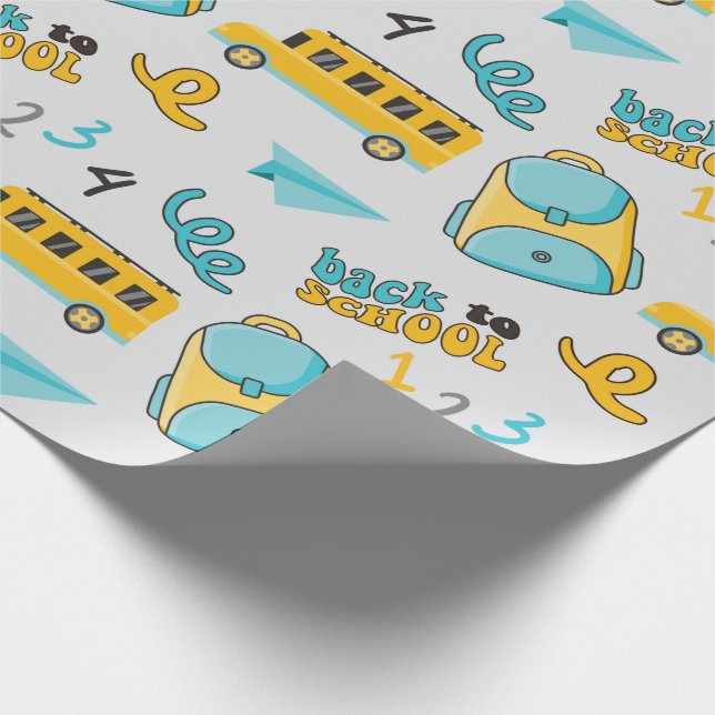 Bus and Backpack School Seamless Wrapping Paper  (Corner)