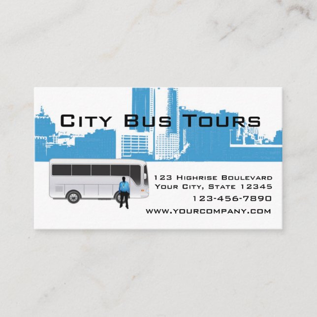 Bus and City Skyline Business Card (Front)