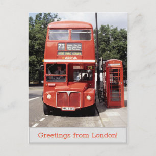 Bus and Telephone Box London 1998 Postcard