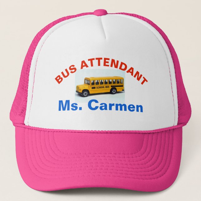 BUS ATTENDANT with name,  PINK HAT (Front)
