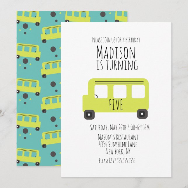 Bus Birthday Party Any Age Invitation (Front/Back)
