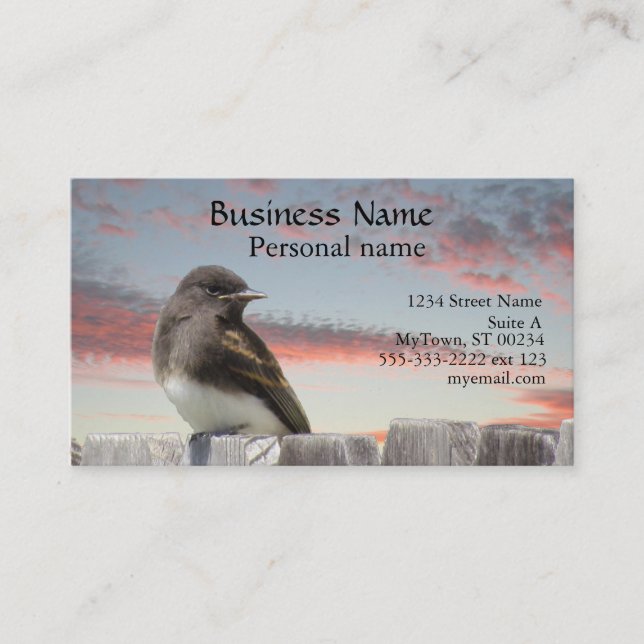 Bus. Card - Bird on Fence at Sunset (Front)