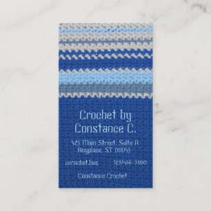 Bus. Card - Blue and White Stripe Crochet