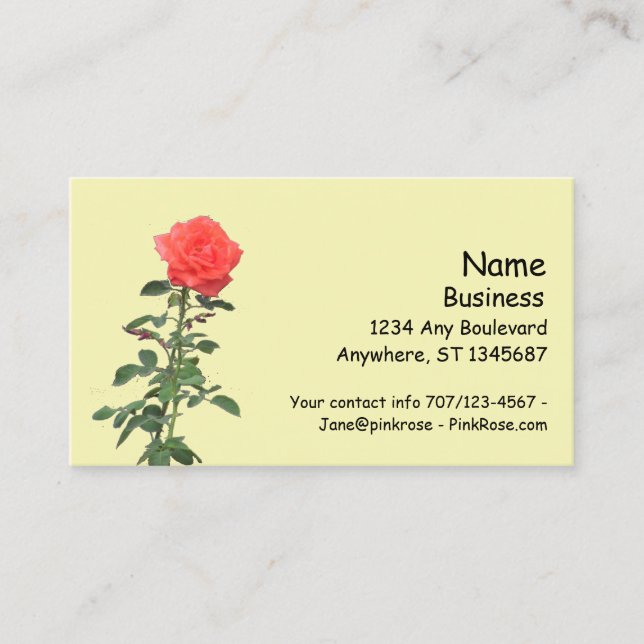 Bus. Card - Single Pink Rose on Stem (Front)