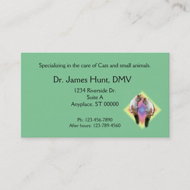 Bus. Card - Veterinarian - Cats in rainbow diamond (Front)