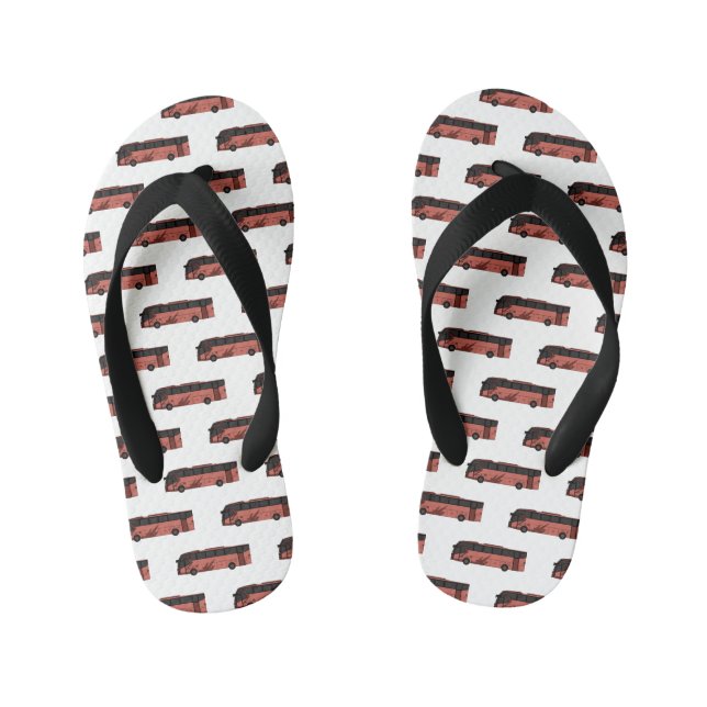 Bus cartoon illustration kid's flip flops (Footbed)