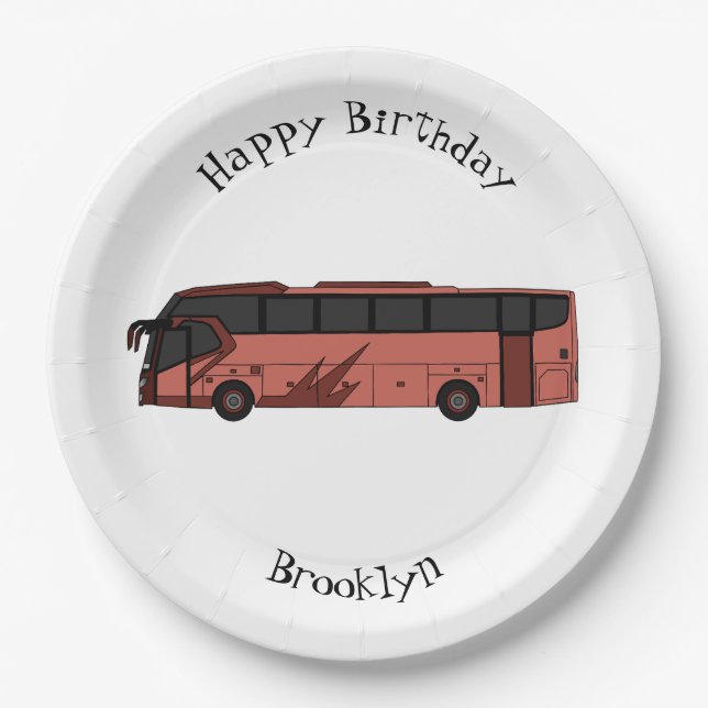 Bus cartoon illustration paper plate (Front)