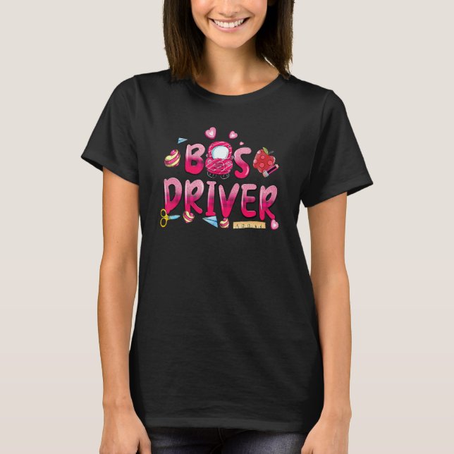 Bus Driver Buffalo Plaid Heart Cute Valentine's Da T-Shirt (Front)