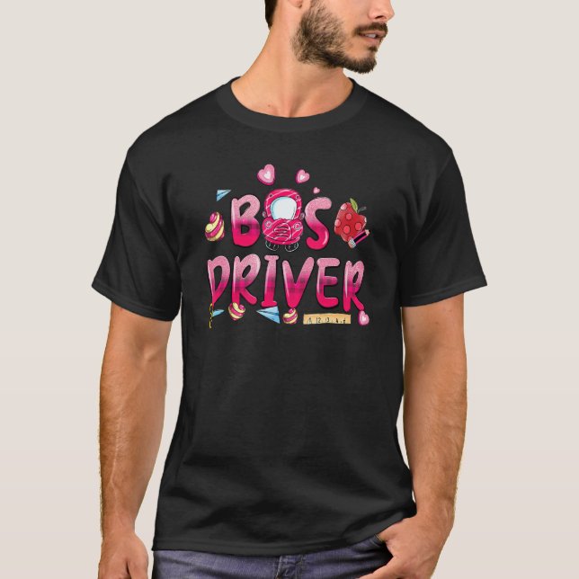 Bus Driver Buffalo Plaid Heart Cute Valentine's Da T-Shirt (Front)