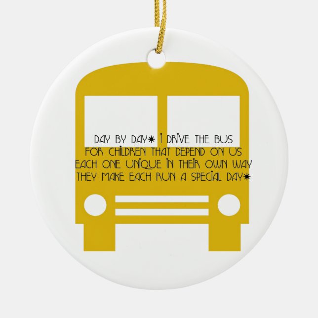Bus Driver Day By Day Yellow Bus Ceramic Tree Decoration (Front)