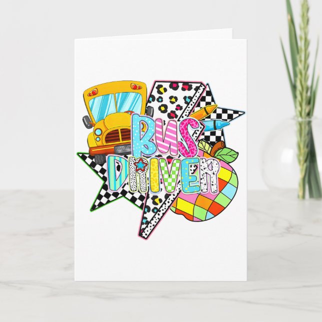 Bus Driver Lighting Back To School Happy First Day Card (Front)