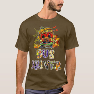 Bus Driver School Bus Halloween Costume With Pumpk T-Shirt
