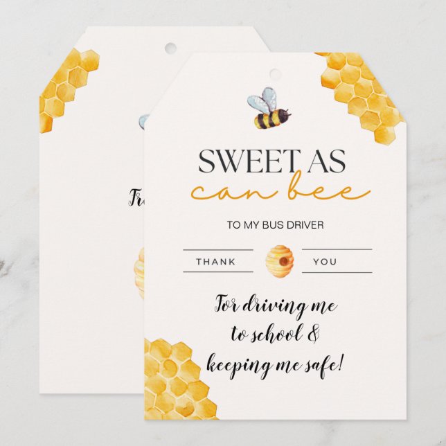 Bus Driver Sweet As Can Bee Thank You Card (Front/Back)
