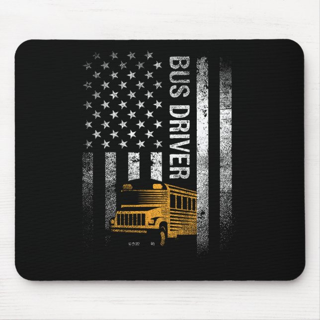 Bus Driver Usa American Flag Funny Bus Driver Gift Mouse Mat (Front)