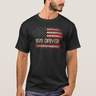 Bus Driver Vintage American Flag US Patriotic Bus T-Shirt