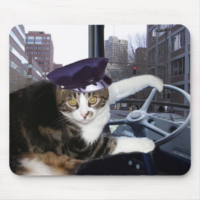 Bus Driving Cat Mouse Mat (Front)
