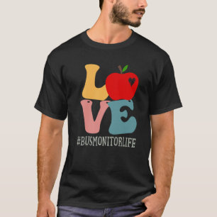 Bus Monitor Love Apple Groovy Retro Cute Back To S T-Shirt