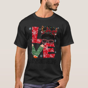 Bus Monitor Love Christmas Messy Bun Reindeer Buff T-Shirt