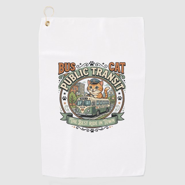 Bus Public Transit Cat Bus Public Transit Cat Vint Golf Towel (Front)
