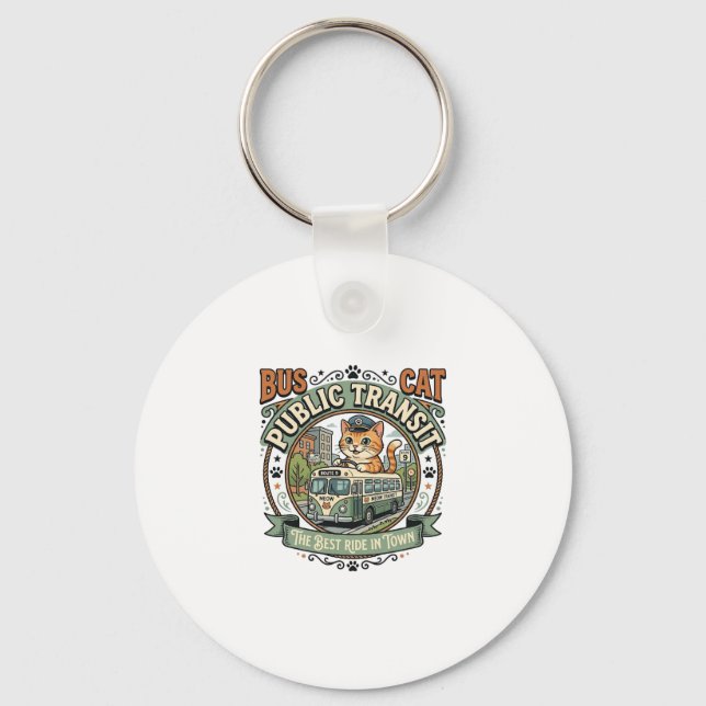 Bus Public Transit Cat Bus Public Transit Cat Vint Key Ring (Front)
