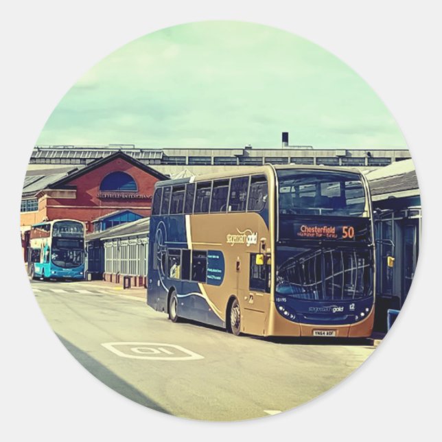 Bus station classic round sticker (Front)