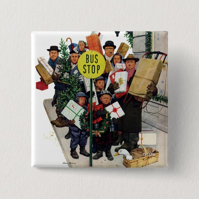 Bus Stop at Christmas 15 Cm Square Badge (Front)