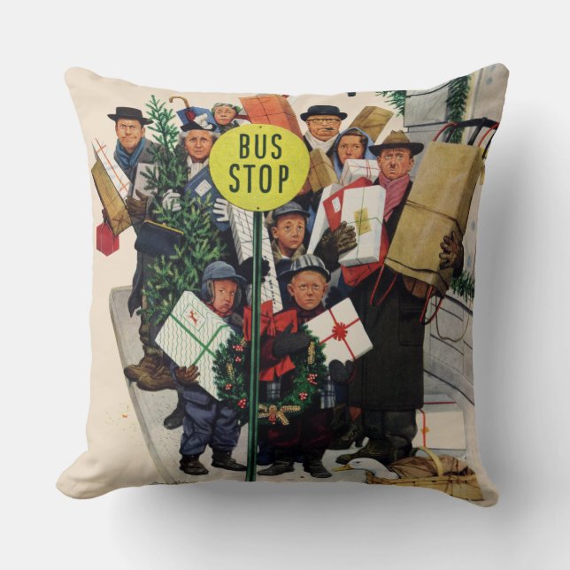 Bus Stop at Christmas Cushion (Front)