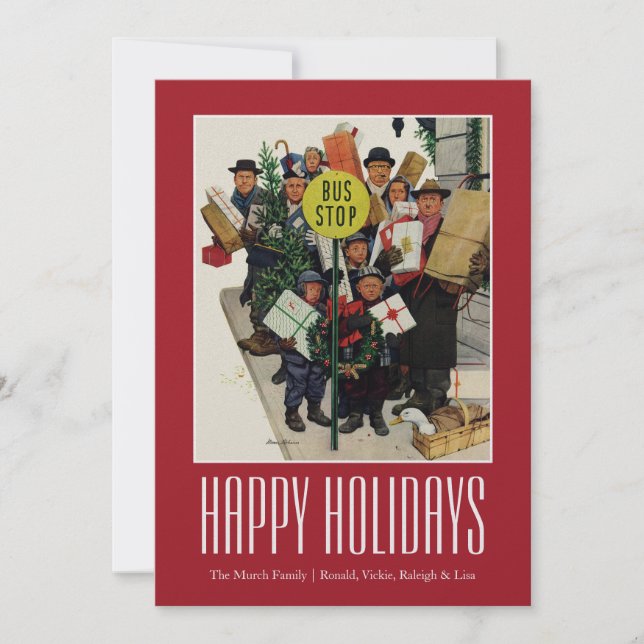 Bus Stop at Christmas Holiday Card (Front)