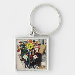 Bus Stop at Christmas Key Ring