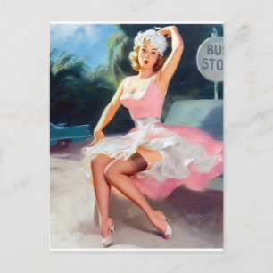 Bus Stop Pin Up Postcard