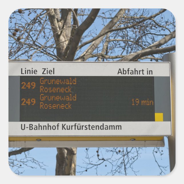 Bus Stop Sign in Berlin Square Sticker (Front)