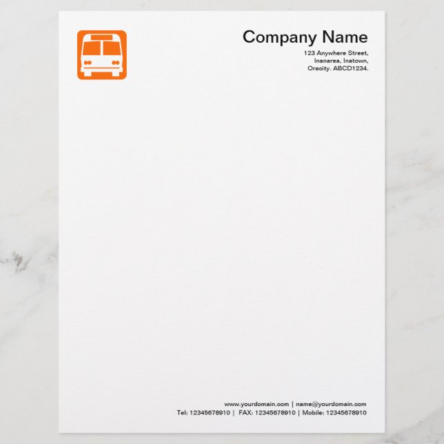 Bus Symbol - Orange Custom Letterhead (Front)