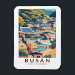 Busan Gamcheon Culture Village Travel Art Vintage Magnet<br><div class="desc">Busan retro vector travel design. Busan,  a large port city in South Korea,  is known for its beaches,  mountains and temples.</div>