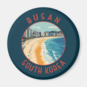 Busan Haeundae Beach Retro Distressed Circle Magnet