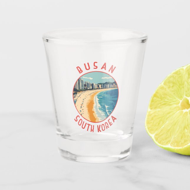 Busan Haeundae Beach Retro Distressed Circle Shot Glass (Front)