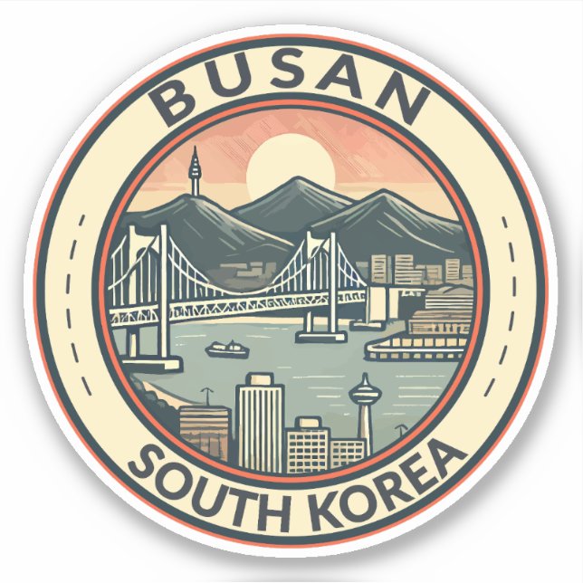 Busan South Korea Bridge Travel Art Badge (Front)