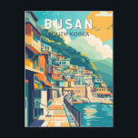 Busan South Korea Travel Art Vintage Postcard<br><div class="desc">Busan retro vector travel design. Busan,  a large port city in South Korea,  is known for its beaches,  mountains and temples.</div>