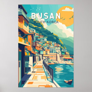 Busan South Korea Travel Art Vintage Poster