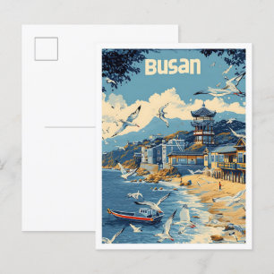 Busan South Korea Vintage Art Travel Illustration Postcard