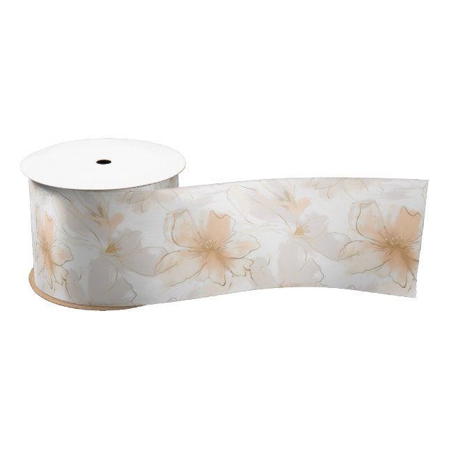 Bush and Taupe Modern Art Floral Satin Ribbon (Spool)