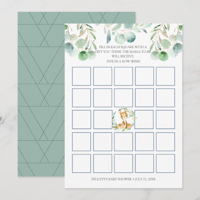 Bush Baby Kangaroo Baby Shower Bingo Game Card (Front/Back)