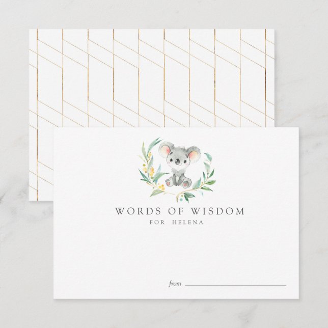 Bush Baby Koala Baby Shower Advice Cards (Front/Back)