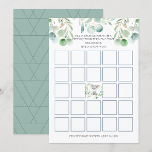 Bush Baby Koala Baby Shower Bingo Game Card