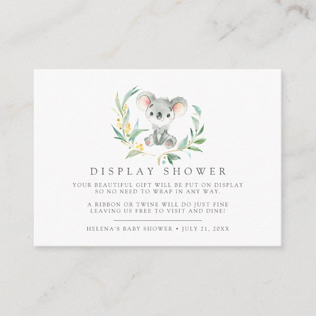 Bush Baby Koala Baby Shower Gift Display Enclosure Card (Front)