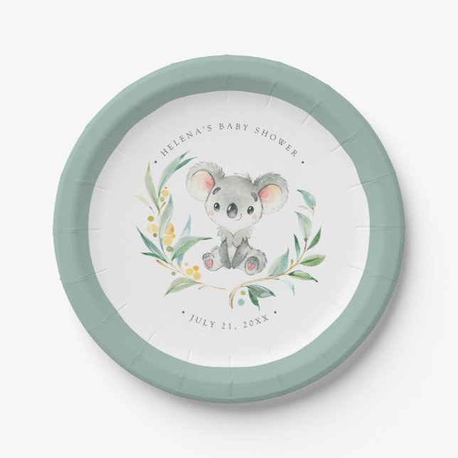 Bush Baby Koala Baby Shower Paper Plate (Front)