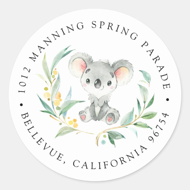 Bush Baby Koala Return Address Classic Round Sticker (Front)